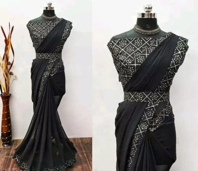 ANGEL CREATIVE Embroidered Bollywood Georgette Saree(Black)