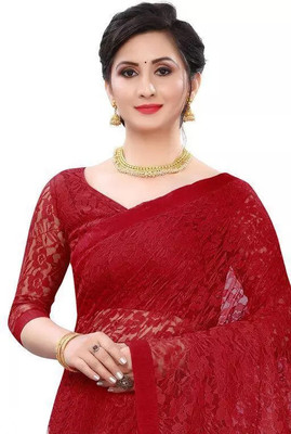 Amavii Self Design Bollywood Net Saree(Red)