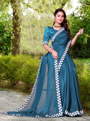 LAVYANSH CREATION Embroidered, Woven, Solid/Plain Bollywood Georgette Saree(Blue)
