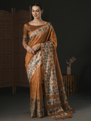 Sareemall Printed Sambalpuri Silk Blend Saree(Brown)