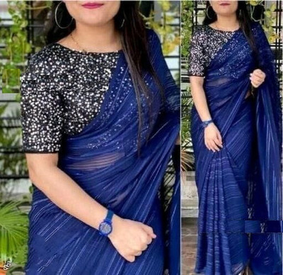 DHARM CREATION Embroidered Daily Wear Georgette Saree(Blue)