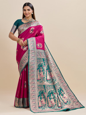 JINU CREATION Woven Banarasi Silk Blend Saree(Multicolor)