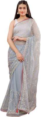 MSC TRENDLINE SAREES Self Design, Embroidered Daily Wear Chiffon Saree(Grey)