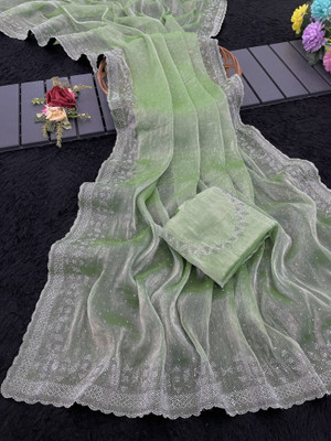 Jennyfab Embellished Bollywood Jimmy choo Saree(Light Green)