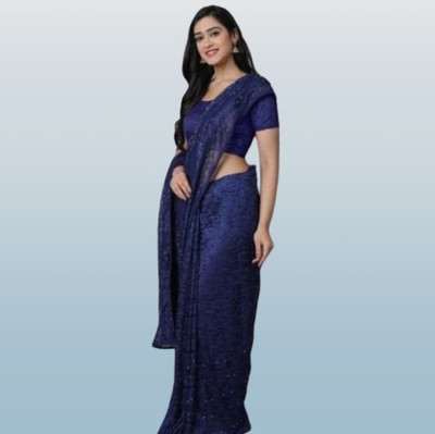 NORAFLEXx Dyed Bollywood Brasso Saree(Blue)
