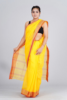 maa textile Self Design Tant Pure Cotton Saree(Yellow)