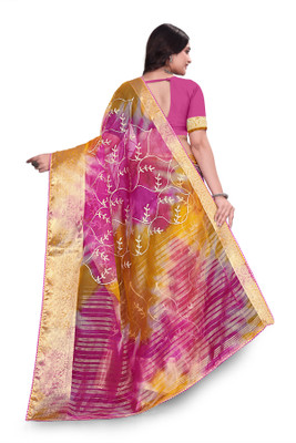 Aarunika MNT Solid/Plain Bollywood Organza Saree(Yellow)