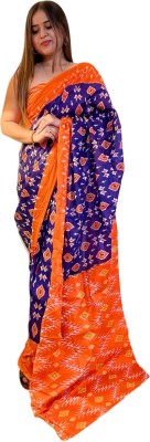 HMP Fashion Printed Ikkat Cotton Blend Saree(Purple)