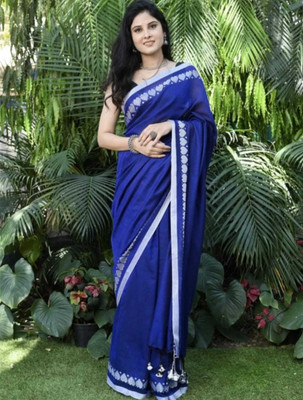 S G SAREES Woven Handloom Handloom Cotton Blend Saree(Blue)
