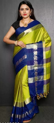 New Age Hub Woven Paithani Cotton Silk Saree(Yellow)