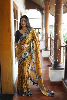 2SD gratitude Printed Bollywood Cotton Linen Saree(Mustard)