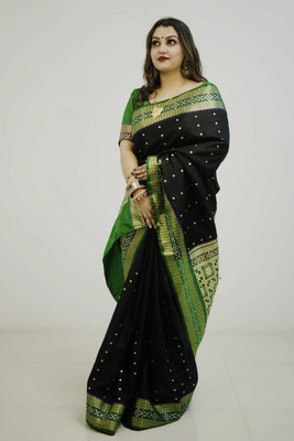 ZIMAL HANDLOOM Embroidered Sambalpuri Satin Saree(Black)