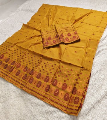 Skiran's Woven Mekhela Chador Cotton Blend Saree(Gold)