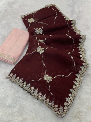 KANDORA Embroidered Bollywood Jimmy choo Saree(Maroon)