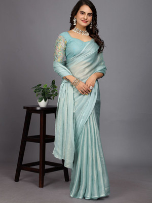 Shrijamyahamm Self Design Bollywood Chiffon Saree(Blue)