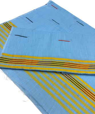KHATI AXOMIYA Striped, Printed Mekhela Chador Cotton Blend Saree(Light Blue)