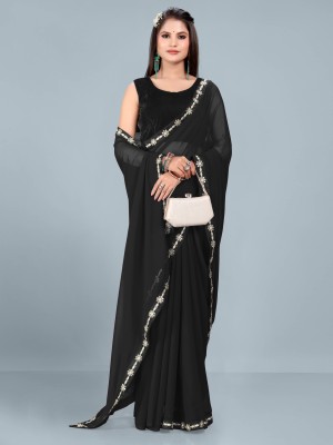 Karyavar Self Design Bollywood Georgette Saree(Black)