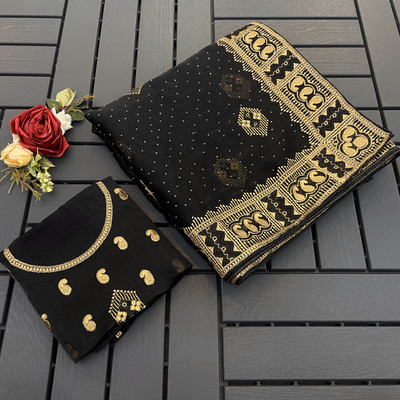 KHRITI FAB Embroidered Bollywood Jimmy choo Saree(Black)