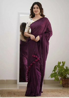 SRIJITA SAREE CENTER Solid/Plain, Self Design Handloom Khadi Saree(Magenta)