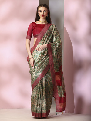 Divastri Printed Daily Wear Silk Blend Saree(Beige)