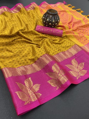 Julee Self Design Banarasi Cotton Silk Saree(Yellow)