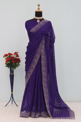 SHUBHDRASHTI NX Embellished Bollywood Georgette Saree(Purple)