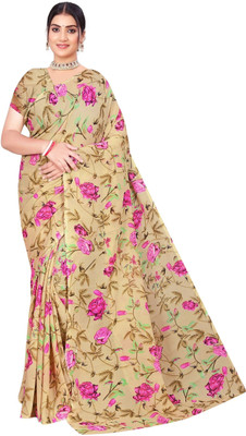 INDONIQ Floral Print, Printed Daily Wear Chiffon, Georgette Saree(Beige)