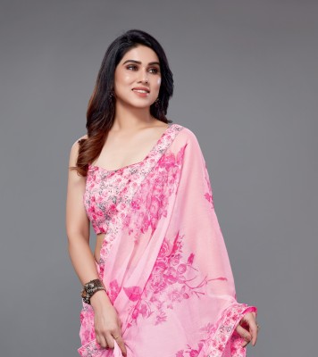 MIRCHI FASHION Printed, Floral Print Daily Wear Chiffon, Georgette Saree(Pink)