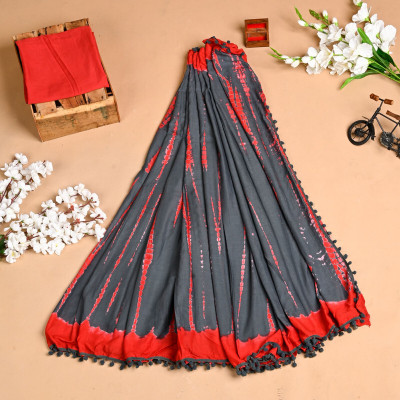 SHIVANYA HANDICRAFTS Printed, Color Block, Blocked Printed Daily Wear Pure Cotton Saree(Grey)