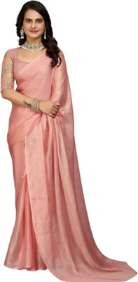 MB Shopee Solid/Plain Bollywood Georgette Saree(Pink)