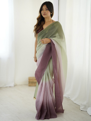 Sareemall Color Block Bollywood Tissue Saree(Green, Brown)