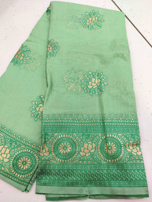 Madhur milan Woven Bollywood Jacquard, Cotton Silk Saree(Green, Gold)