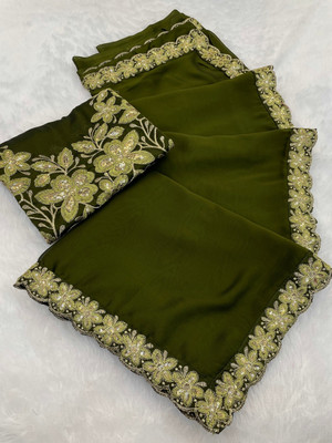 K 5 FASHION Solid/Plain Bollywood Chiffon Saree(Light Green)