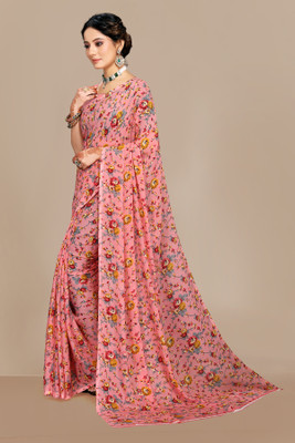 Kanooda Prints Floral Print Daily Wear Georgette Saree(Pink)