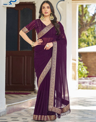 SIRIL Solid/Plain, Embellished Bollywood Georgette Saree(Purple)