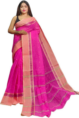 HouseOfCommon Printed Daily Wear Pure Cotton Saree(Pink)