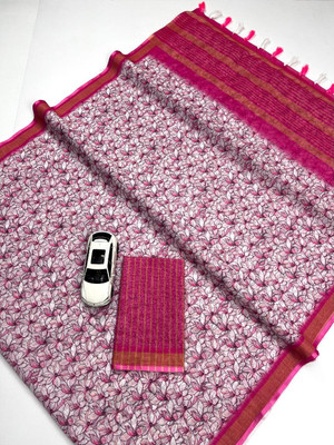 ZARISTACREATION Floral Print Bollywood Dupion Silk Saree(Pink)