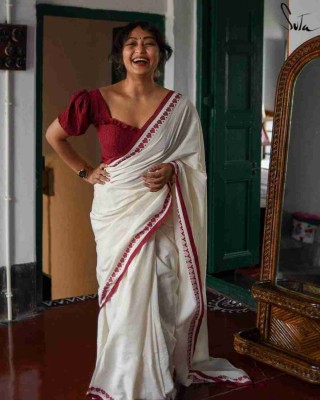 Tantikatha Woven Handloom Pure Cotton Saree(White)