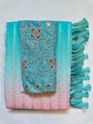 ABSilk Embellished Assam Silk Georgette Saree(Blue)