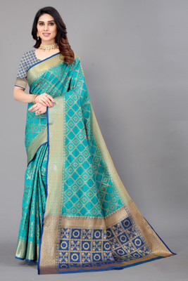 Winza Designer Woven Banarasi Silk Blend Saree(Light Blue)