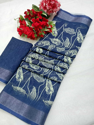 HangerStories Woven Kanjivaram Linen, Cotton Linen Saree(Blue)