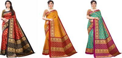 Aadvika Printed, Self Design Mysore Art Silk Saree(Pack of 3, Red, Yellow, Green)