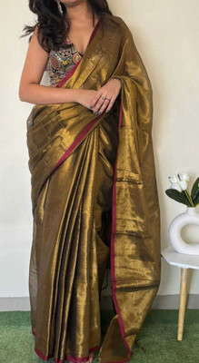 GHOSH TEXTILE Self Design Handloom Pure Cotton Saree(Gold)