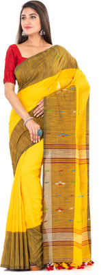SAYAN CREATION Self Design Handloom Handloom Pure Cotton Saree(Yellow)