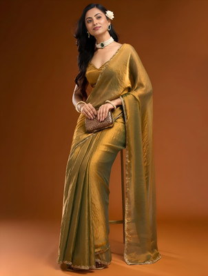 CloryFashion Self Design Bollywood Chiffon Saree(Gold)
