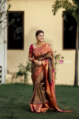 DUJJANA SILK EMPORIUM Woven Kanjivaram Tissue, Art Silk Saree(Multicolor)