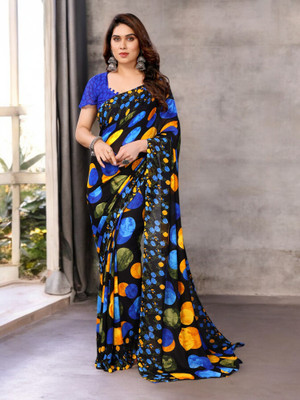 The Textile Hub Self Design Bollywood Georgette Saree(Blue)