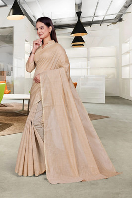 Feminista Self Design, Woven Daily Wear Cotton Silk Saree(Beige)