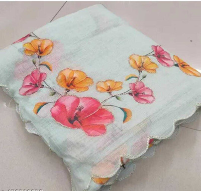 Millstar Floral Print Kantha Cotton Linen Saree(Multicolor)