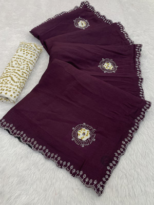 LAJEELEE Embroidered Bollywood Chiffon Saree(Purple)